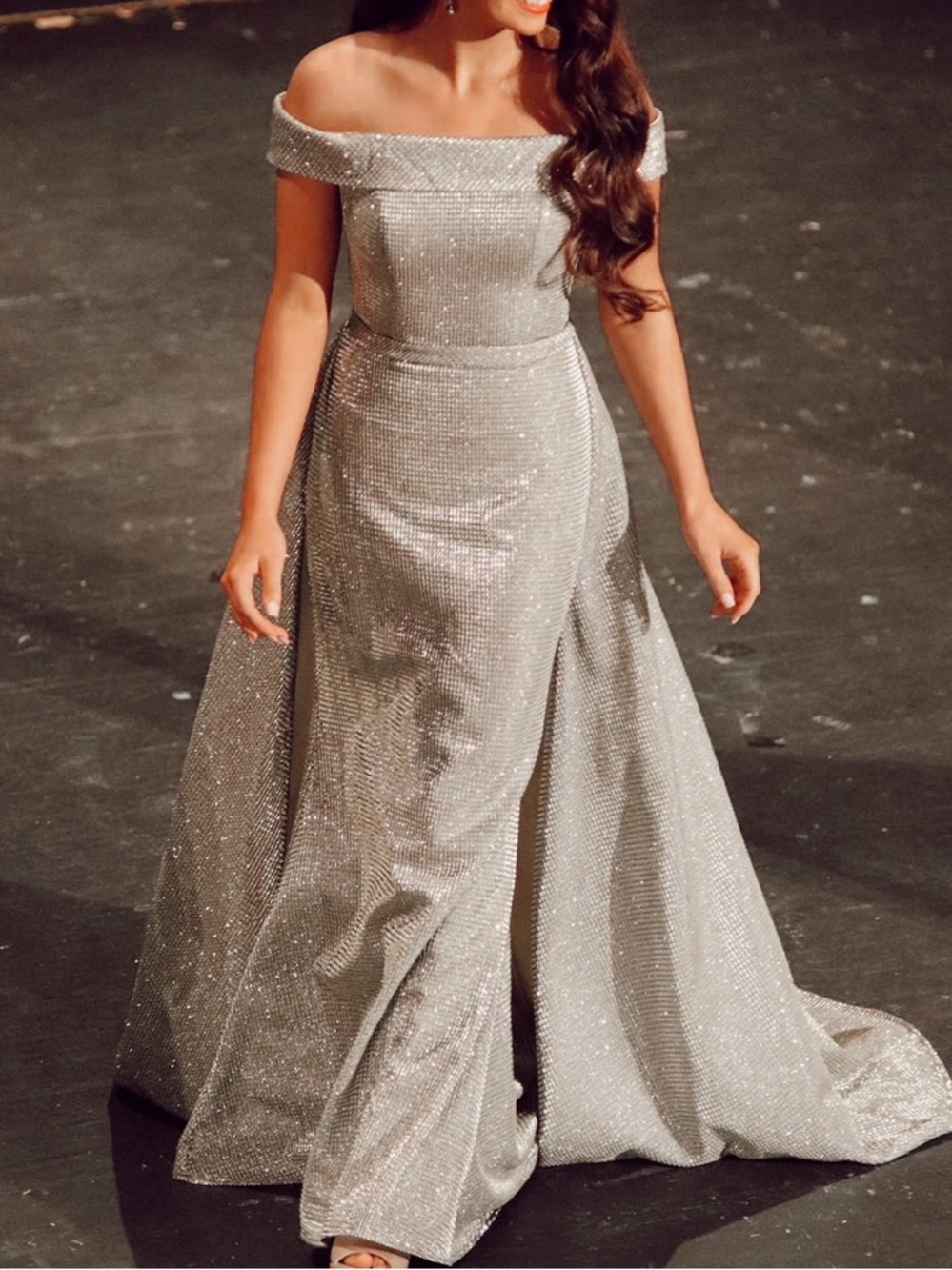 JVN by Jovani Gunmetal Off The Shoulder Stunning Homecoming Court Pageant Size 4